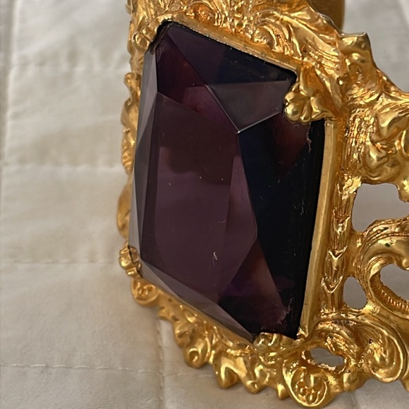 Unique Ornate Filigree Cuff Bracelet Purple Glass Stone - Thailand - Picture 2 of 4